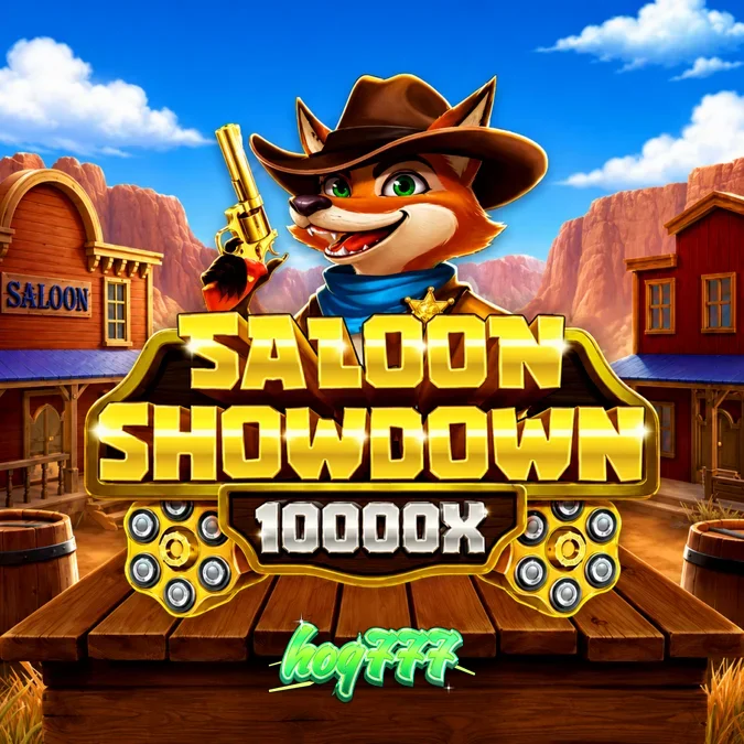 Tampilan visual slot Saloon Showdown 10,000x dengan tema koboi yang autentik.
